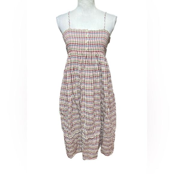 Madewell Rainbow Gingham Scalloped Midi Dress 4 - Picture 2 of 6
